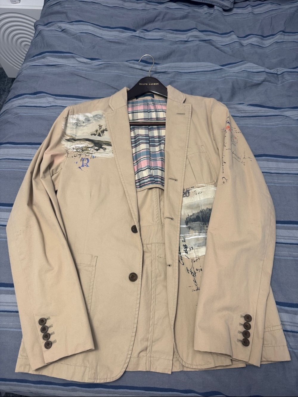 Ralph Lauren Beige Cotton Shirt Jacket with Painted Accents
